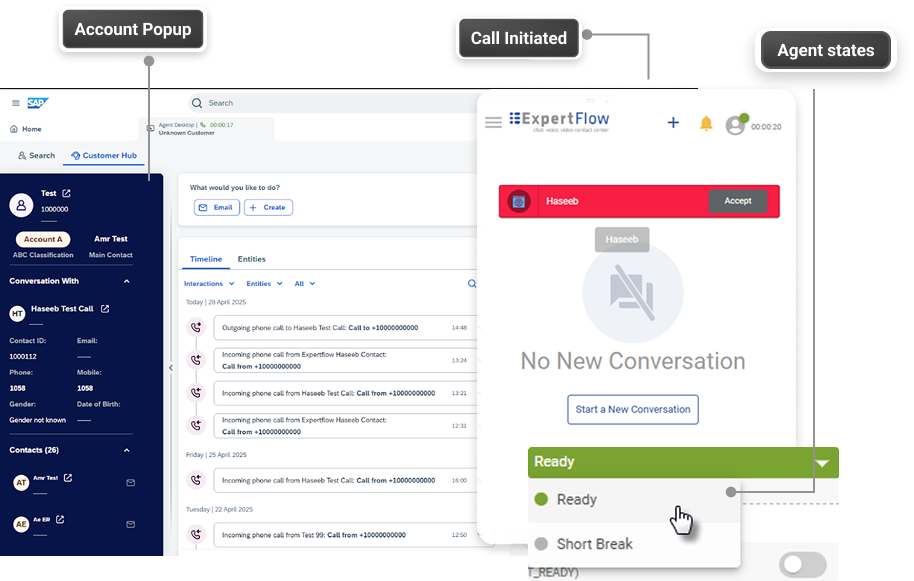Start Conversation and Account Pop up