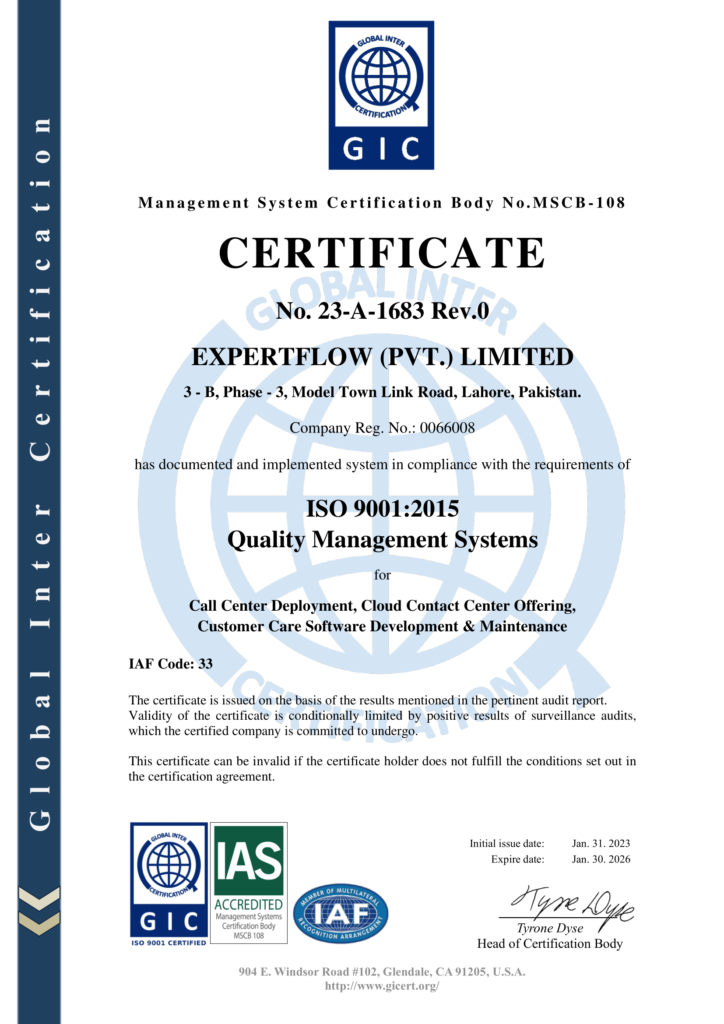 Expertflow ISO9001:2015 Certificate